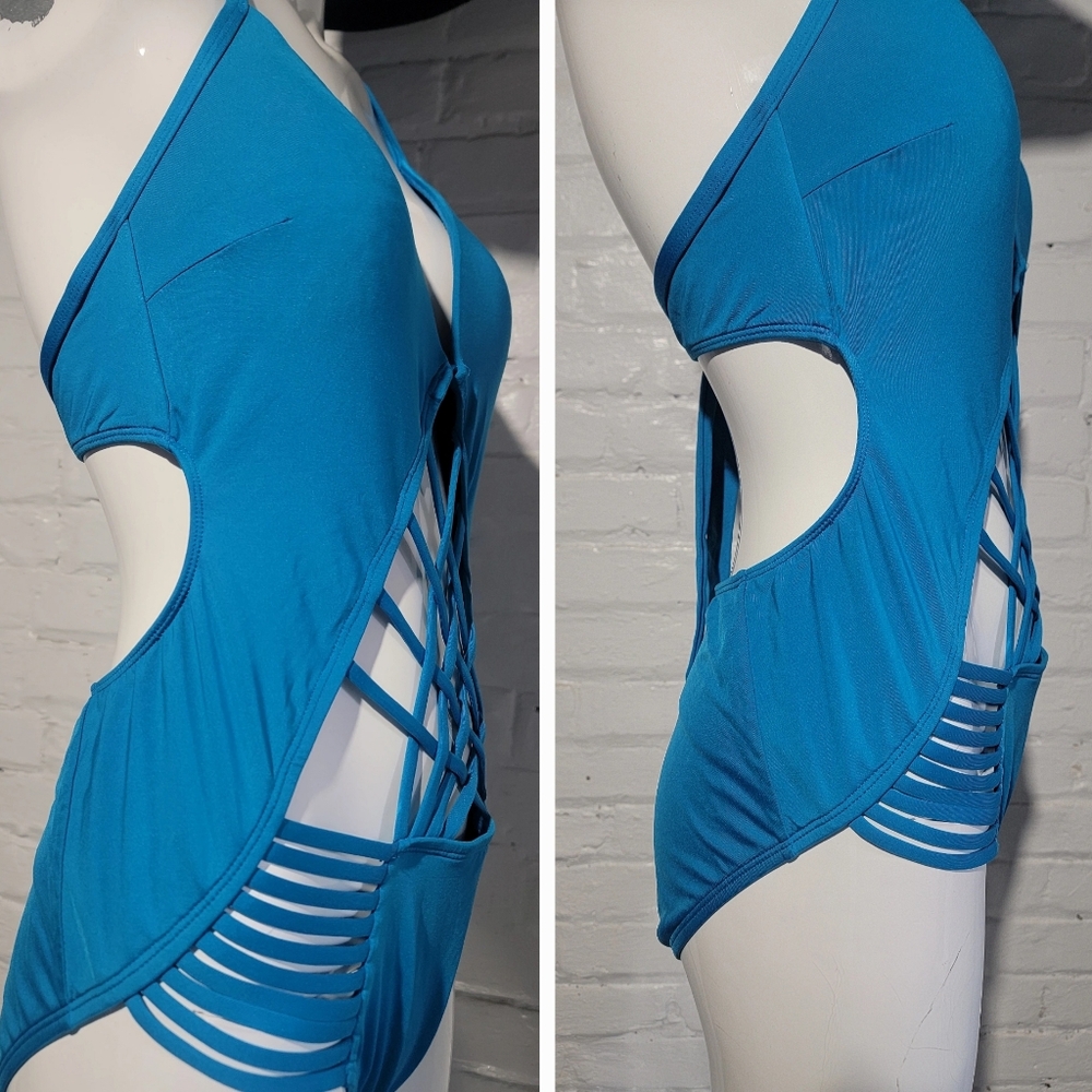 Kenneth Cole Blue Crisscross One Piece Swimsuit - Picture 5 of 10